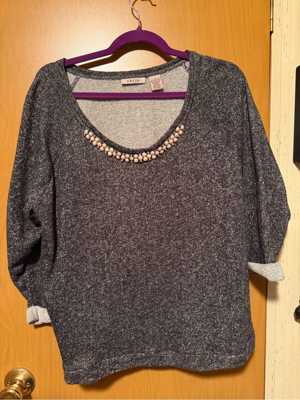 fresh Gray Embellished Scoop Neck Sweater